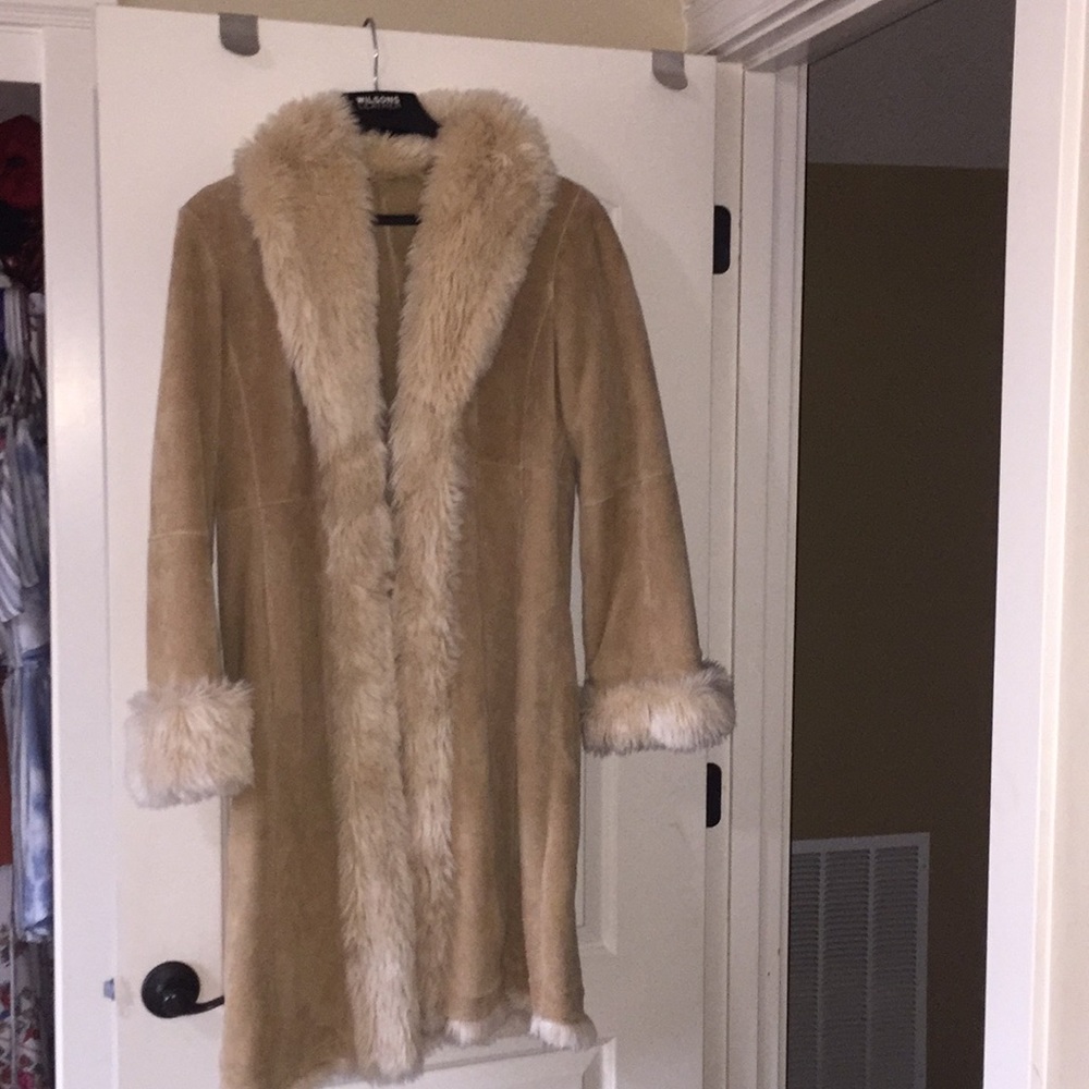 Long faux fur & leather jacket